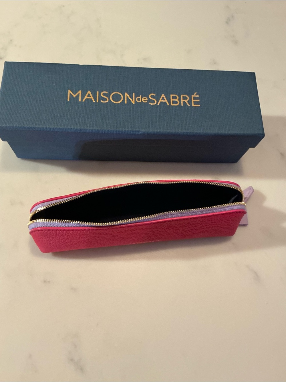 MAISON de SABRÉ Pink Leather Zip Pencil Pouch